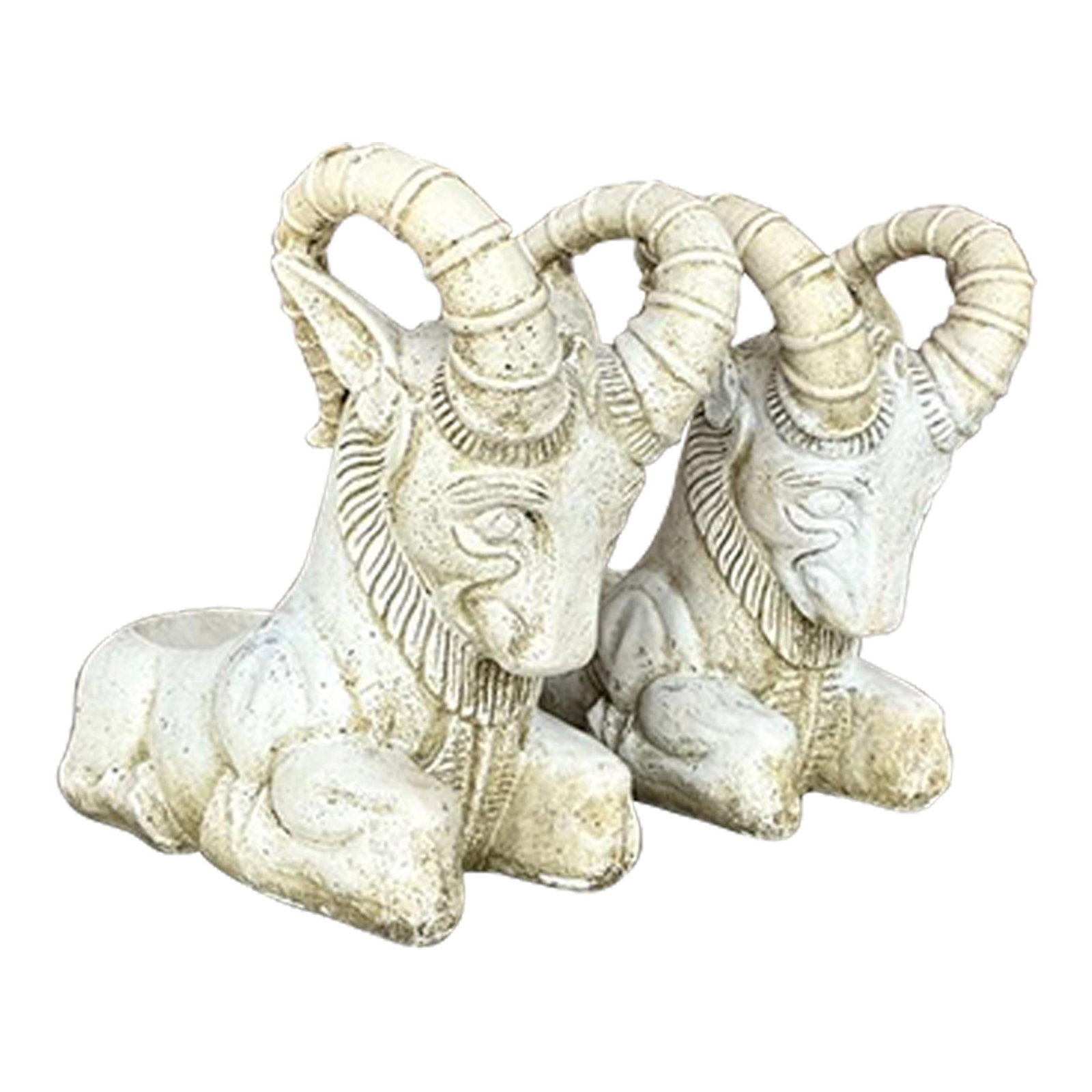 Vintage Boho Cement Ram's Head Planters Pair (1 of 8)