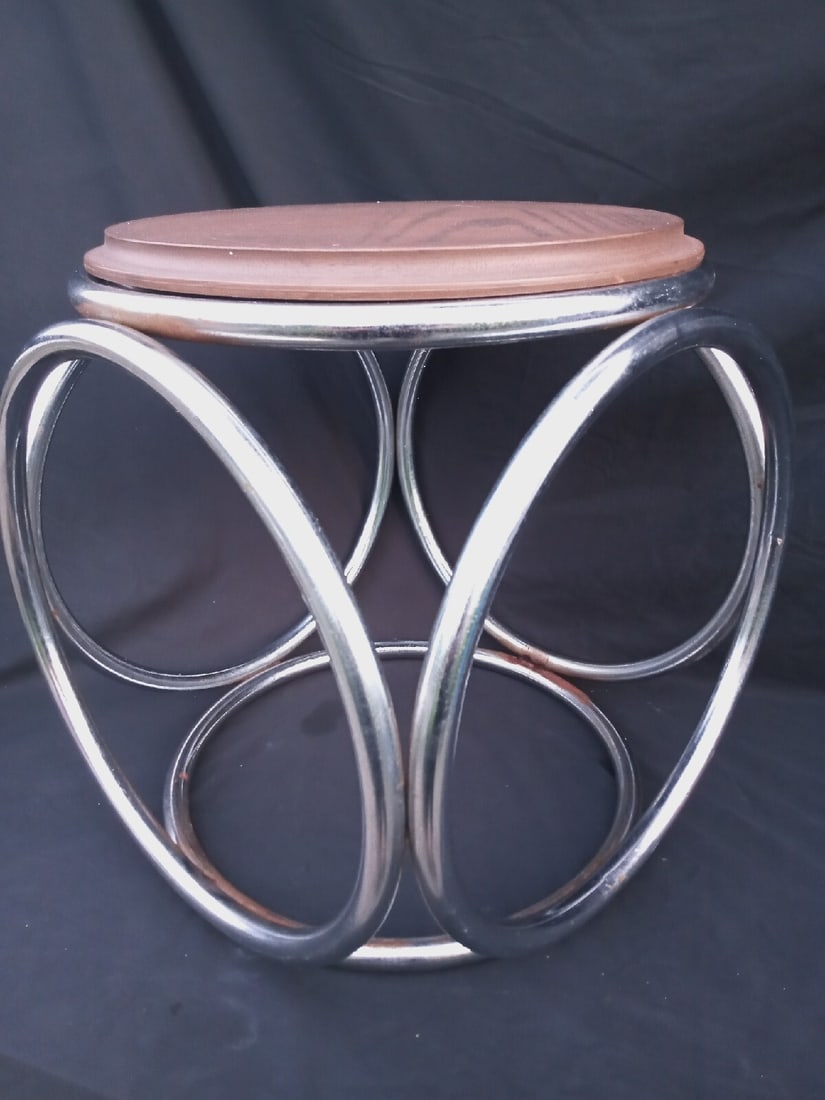 Vintage Chrome Loop Side Table Faux Wood Top after Laporte (1 of 18)