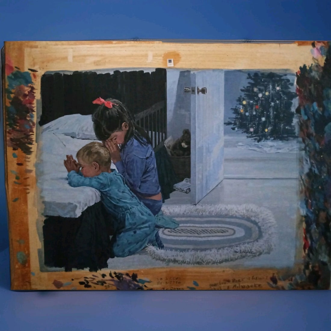 Charles Schridde watercolor painting Children Praying Christmas Eve 23.5 x 27 (1 of 9)