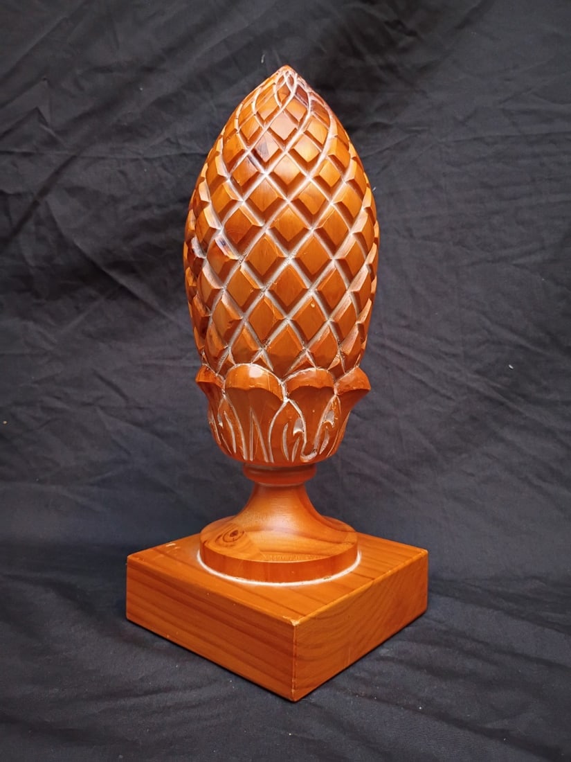 Carved Wood Pineapple Newel Post Finial 13 Inch Tabletop Decor (1 of 5)