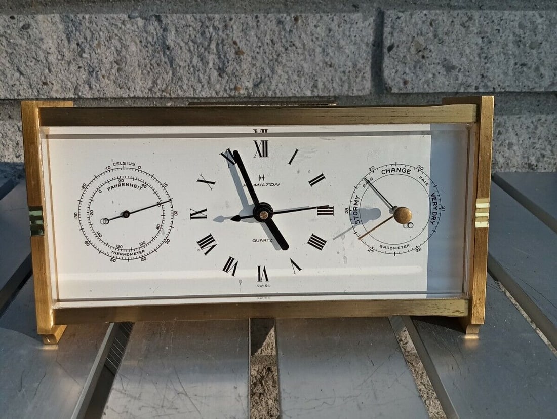 Hamilton brass weather station clock with barometer thermometer quartz (1 of 12)
