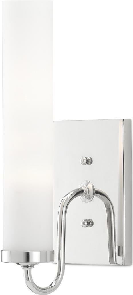 Brindisi Polished Nickel Wall Sconce for Damp Areas by Currey: Brindisi Polished Nickel Wall Sconce for Damp Areas by Currey Illuminate your space with the Brindisi Polished Nickel Sconce, designed for damp areas. This medium-sized wall sconce showcases a transit