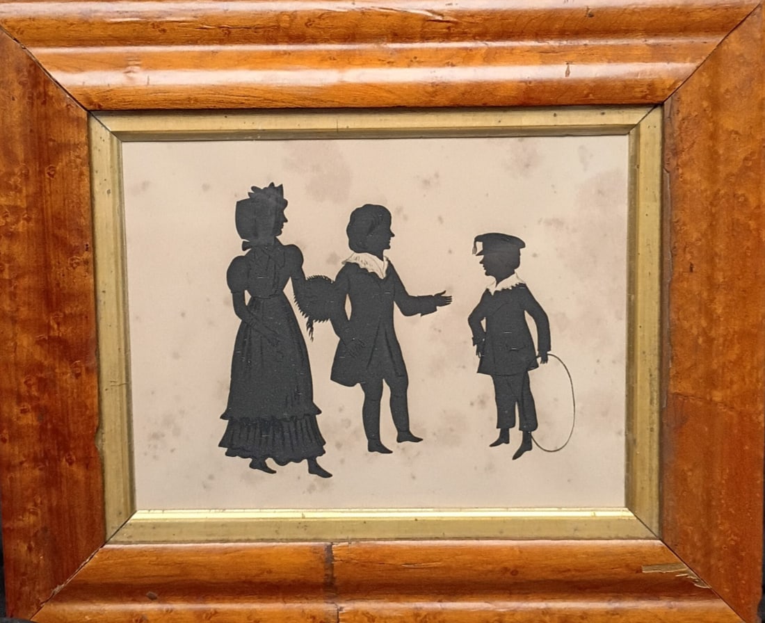 19th Century Hollowcut Paper Silhouette in Maple Frame 13.25 x 11.25 (1 of 16)