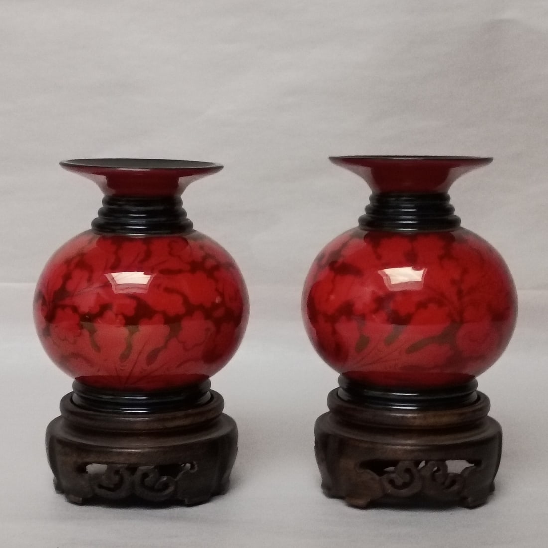 Pair of Jean Beck Munich Art Glass Art Deco Vases with Stands 5 1/2 (1 of 12)