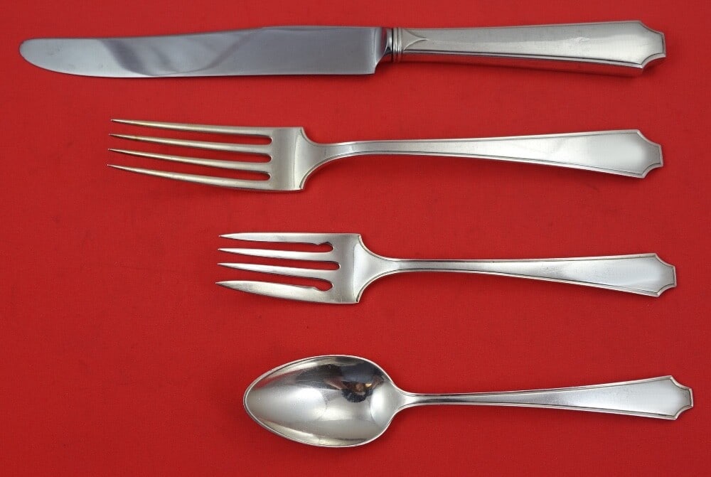 Whiting Jenny Lind Sterling Silver 4-Piece Dinner Place Setting: Whiting Jenny Lind Sterling Silver 4-Piece Dinner Place Setting This exquisite 4-piece place setting in the Jenny Lind pattern by Whiting is crafted from high-quality sterling silver. Dating back to t