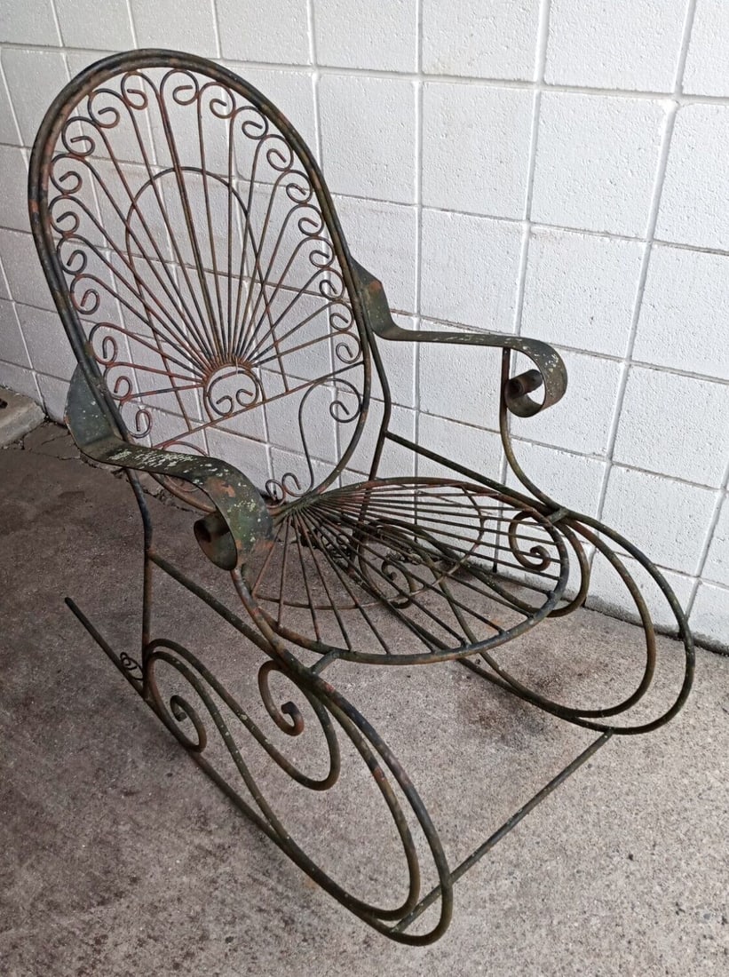 Vintage Wrought Iron Peacock Rocking Chair Black 41 in (1 of 9)