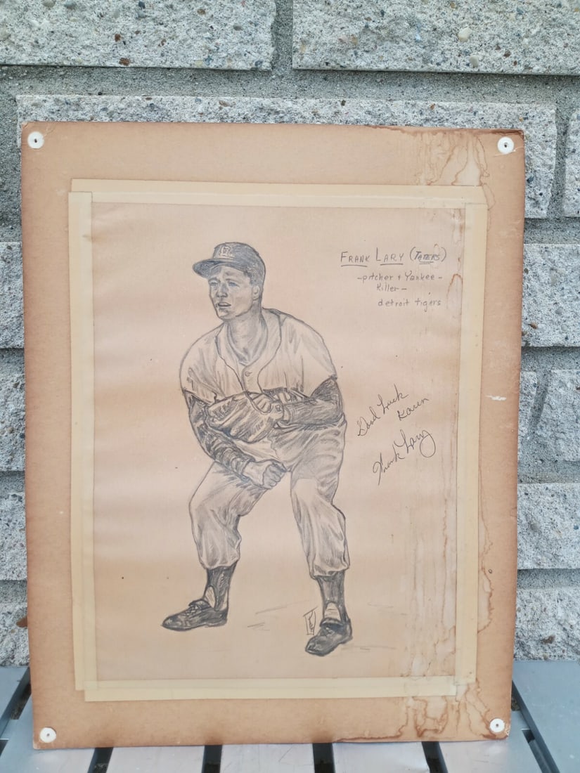 Original Frank Lary signed Detroit Tigers graphite sketch by K E Bush (1 of 7)