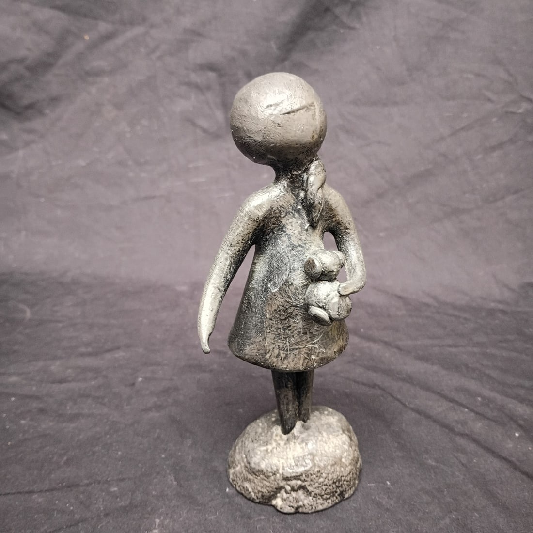 William Lattimer Little People lead metal girl with dog sculpture 7 in (1 of 7)