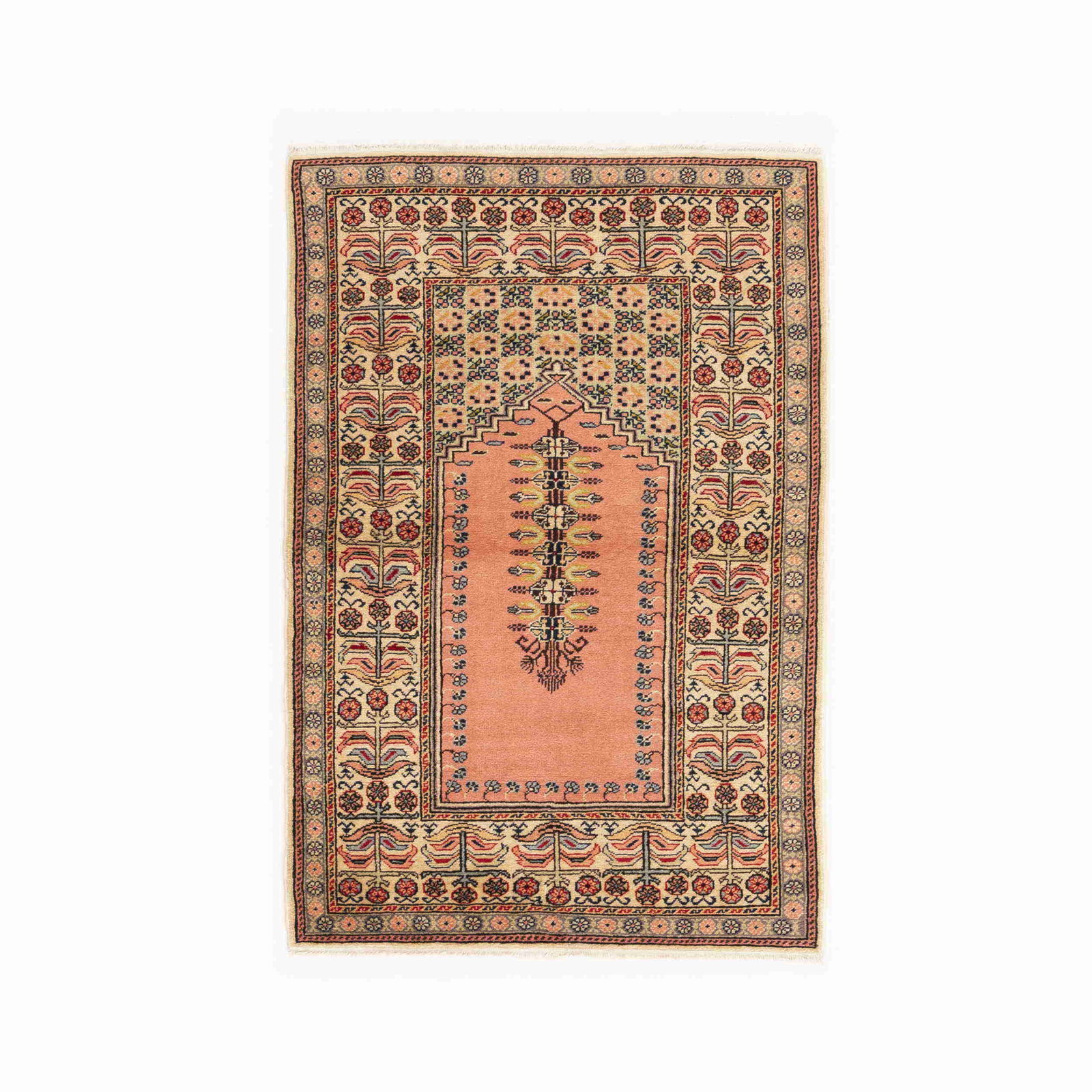 Authentic Handmade Kayseri Wool on Cotton Carpet 36.2 x 53.1: Authentic Handmade Kayseri Wool on Cotton Carpet 36.2 x 53.1 This authentic handmade Kayseri carpet showcases exquisite craftsmanship with its wool on cotton composition. Originating from Kayseri, the