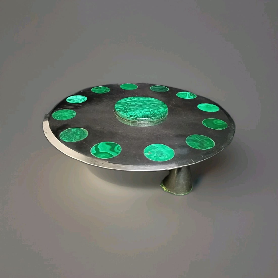 Custom MCM Steel Malachite Tripodal Tazza Stand 11"dia 2"h (1 of 11)