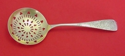 Frank Whiting Sterling Silver Pea Spoon 8" Acid Etched Floral Design: Frank Whiting Sterling Silver Pea Spoon 8" Acid Etched Floral Design This exquisite sterling silver pea spoon by Frank Whiting features a beautiful acid-etched design of leaves and flowers. Measuring 