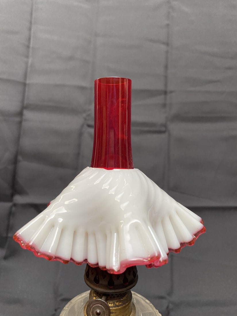 2 Piece Miniature Kerosene Lamp Shade and Red Opaline Chimney (1 of 14)
