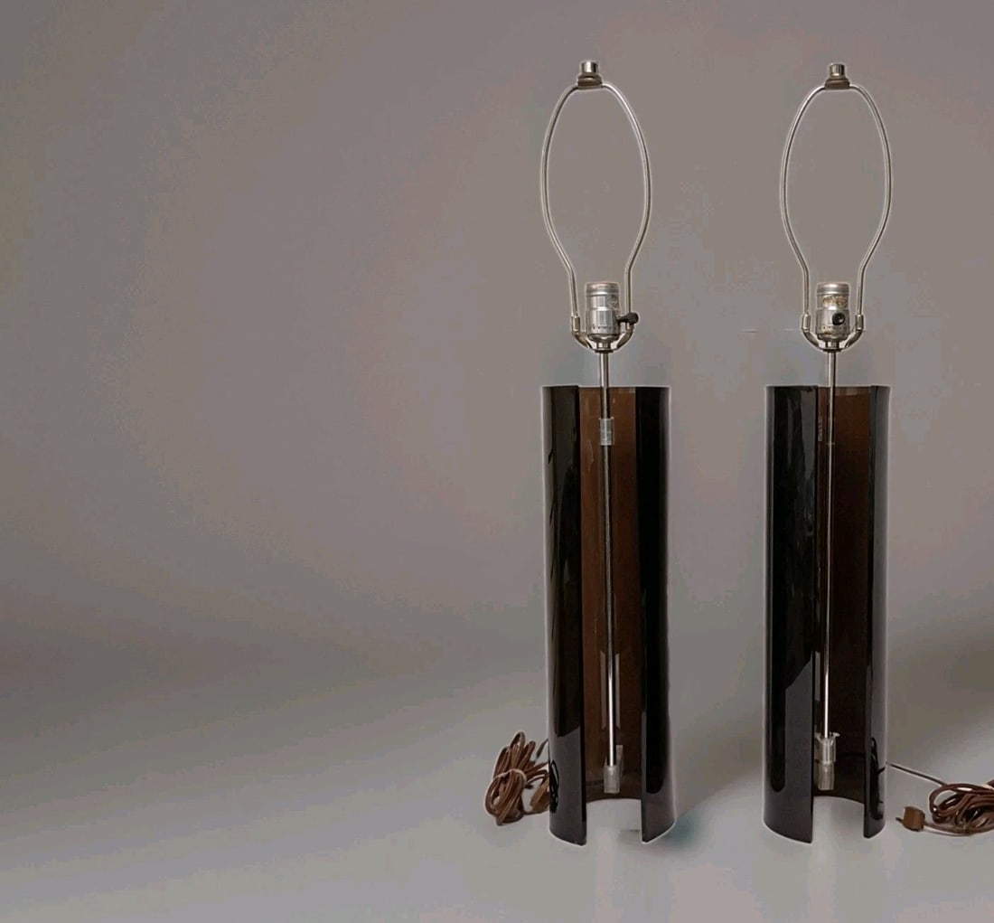 Vintage smoked Lucite table lamp pair signed Sonneman 30 in (1 of 15)