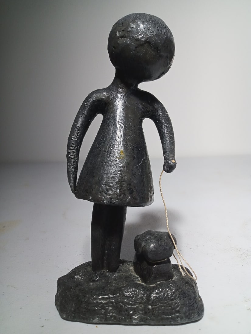 William Lattimer Little People metal girl with dog sculpture 6.5" (1 of 8)