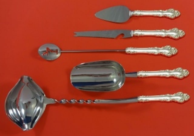 Reed and Barton Spanish Baroque Sterling Silver 5-Piece Cocktail Set: Reed and Barton Spanish Baroque Sterling Silver 5-Piece Cocktail Set Elevate your entertaining experience with this exquisite Spanish Baroque cocktail party bar serving set crafted by Reed and Barton.