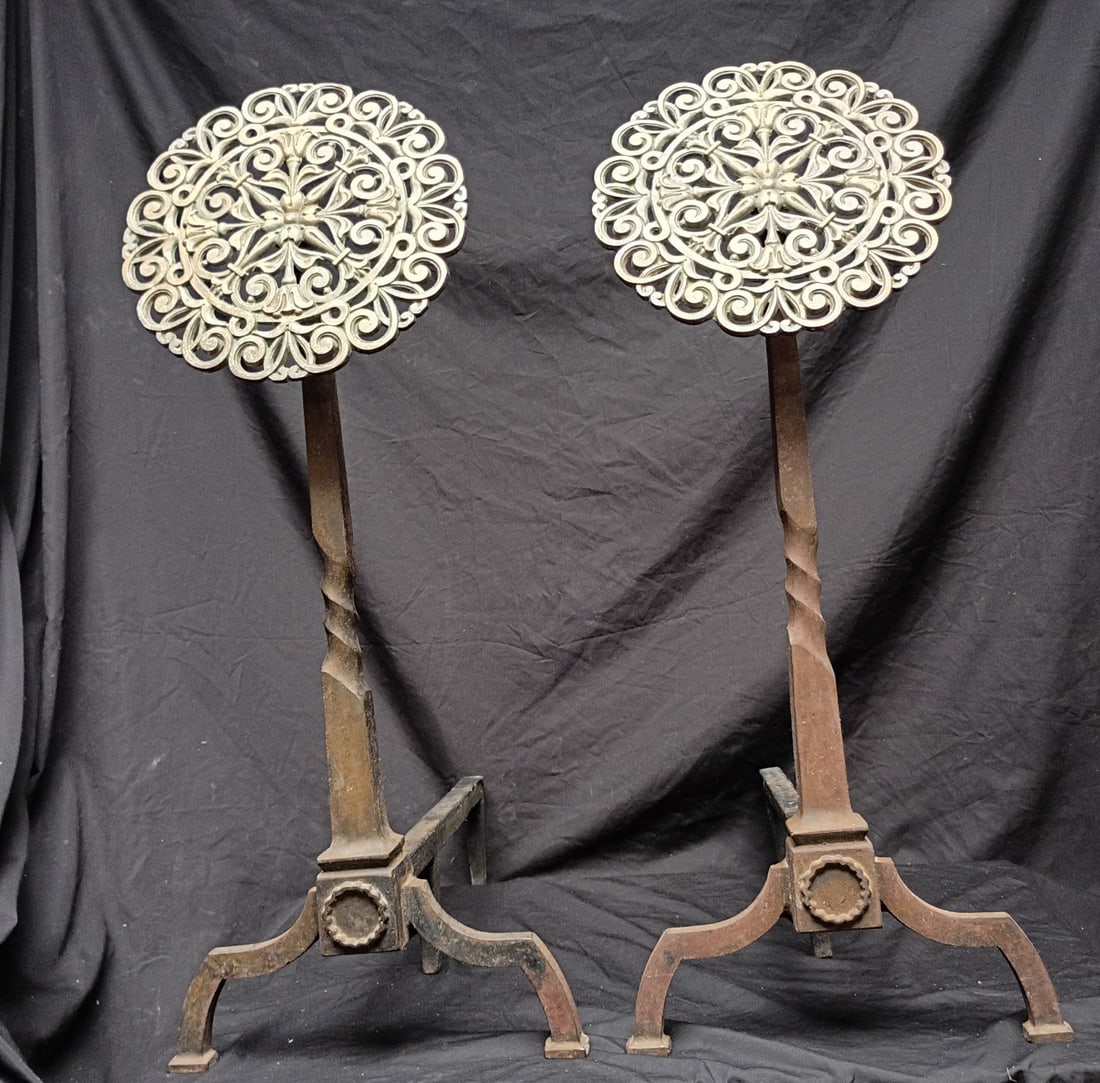 Pair of Antique Arts and Crafts Andirons in the Style of Ernest Gimson (1 of 15)