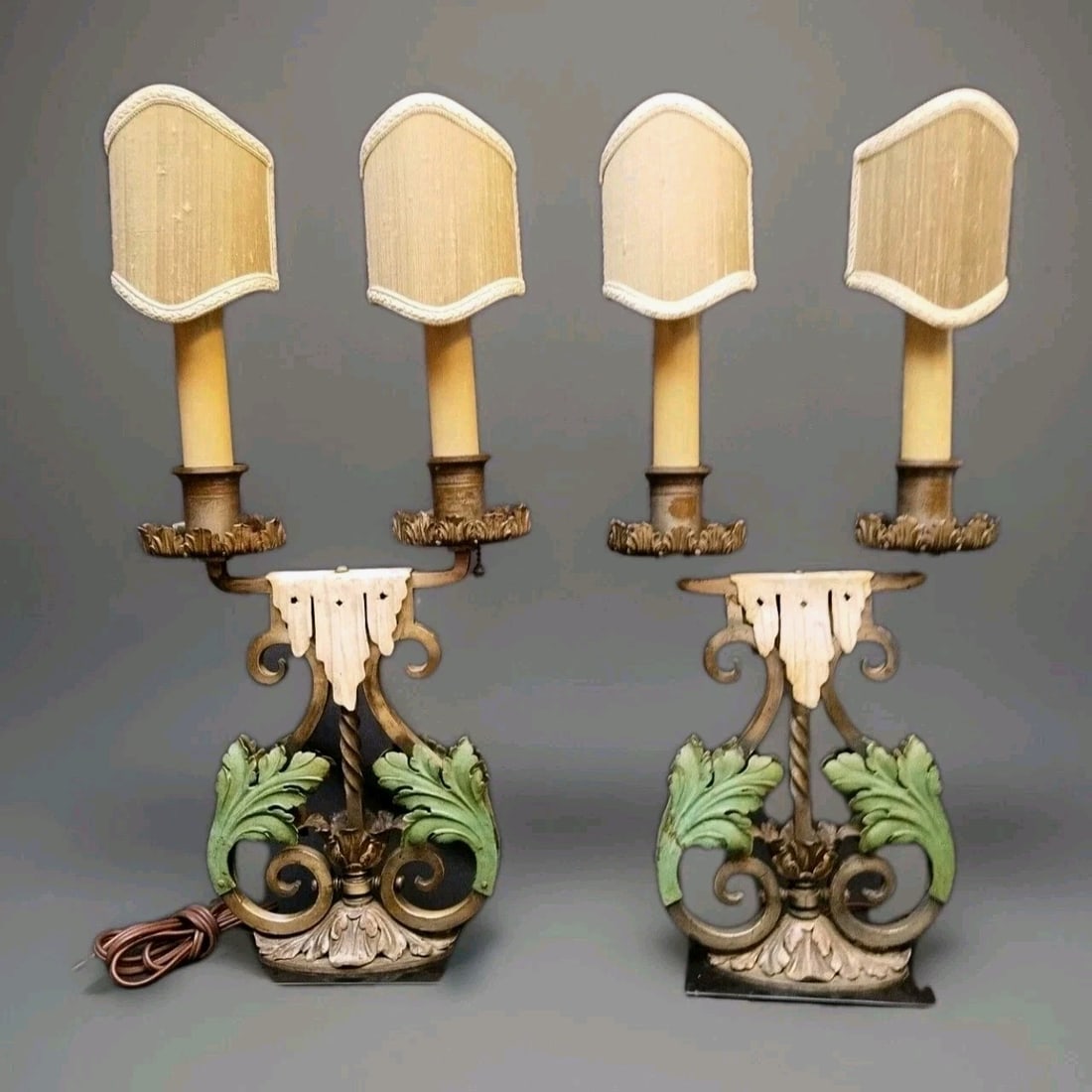 Pair of Spanish Revival mantel lamps in iron silverplate Caldwell era (1 of 18)