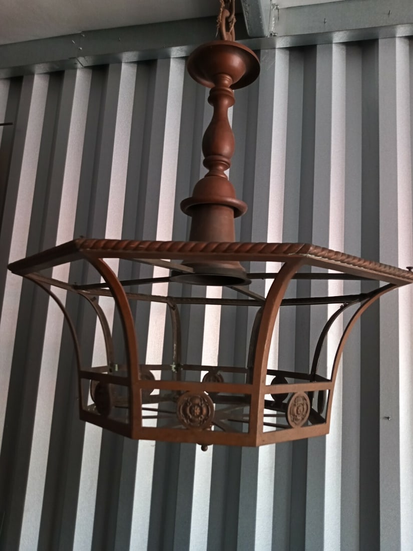 Arts Crafts bronze chandelier frame 28 inch diameter 36 inch drop (1 of 10)