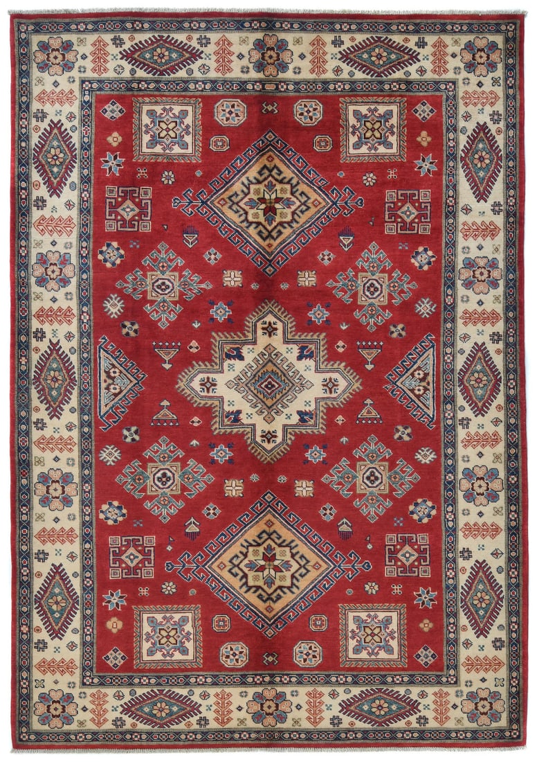 Handmade Kazak Oushak Rug 5'10 x 8'9 Geometric Modern Wool Area Rug: Handmade Kazak Oushak Rug 5'10 x 8'9 Geometric Modern Wool Area Rug Enhance your living space with this stunning Handmade Kazak Oushak Rug, featuring a modern geometric design. Measuring 5'10" x 8'9" 