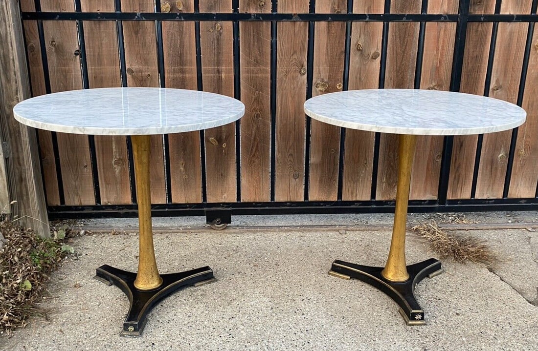 Pair of Palladio Italian marble top tables Hollywood Regency 30 in (1 of 10)