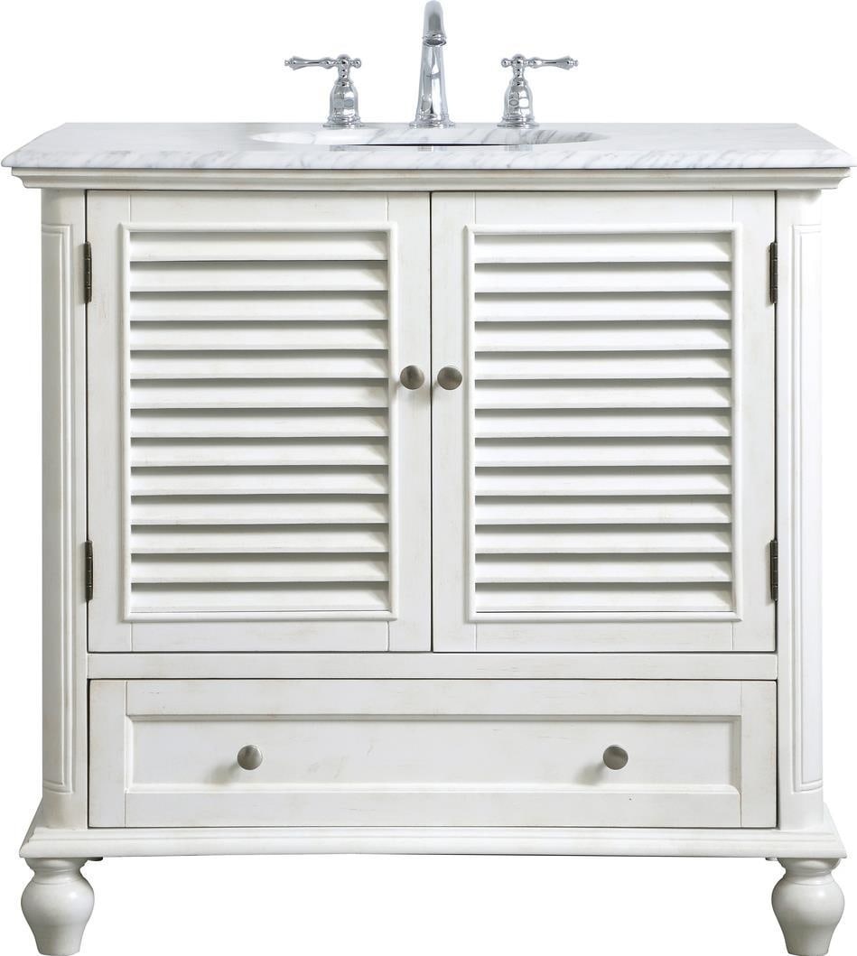 36 Coastal Bathroom Vanity White Brushed Nickel Elegant Lighting: 36 Coastal Bathroom Vanity White Brushed Nickel Elegant Lighting Transform your bathroom with this stunning 36" Coastal Bathroom Vanity, designed in an elegant antique style. This versatile vanity fea