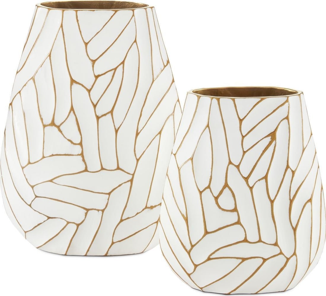 Currey Anika Gold White Cast Aluminum Vases 14.75H Home Decor: Currey Anika Gold White Cast Aluminum Vases 14.75H Home Decor Enhance your home decor with these elegant cast aluminum vases from the Anika collection. Featuring a sophisticated gold and white finish,