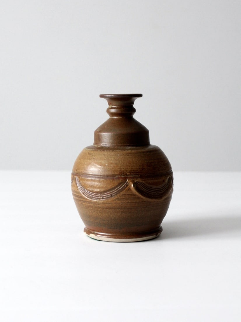 Mid Century Brown Glazed Studio Pottery Swag Motif Vase (1 of 7)