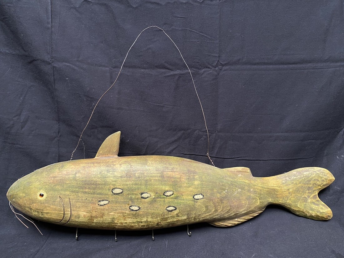 Carved Wooden Catfish Sculpture with Hooks Folk Art Indonesia (1 of 11)