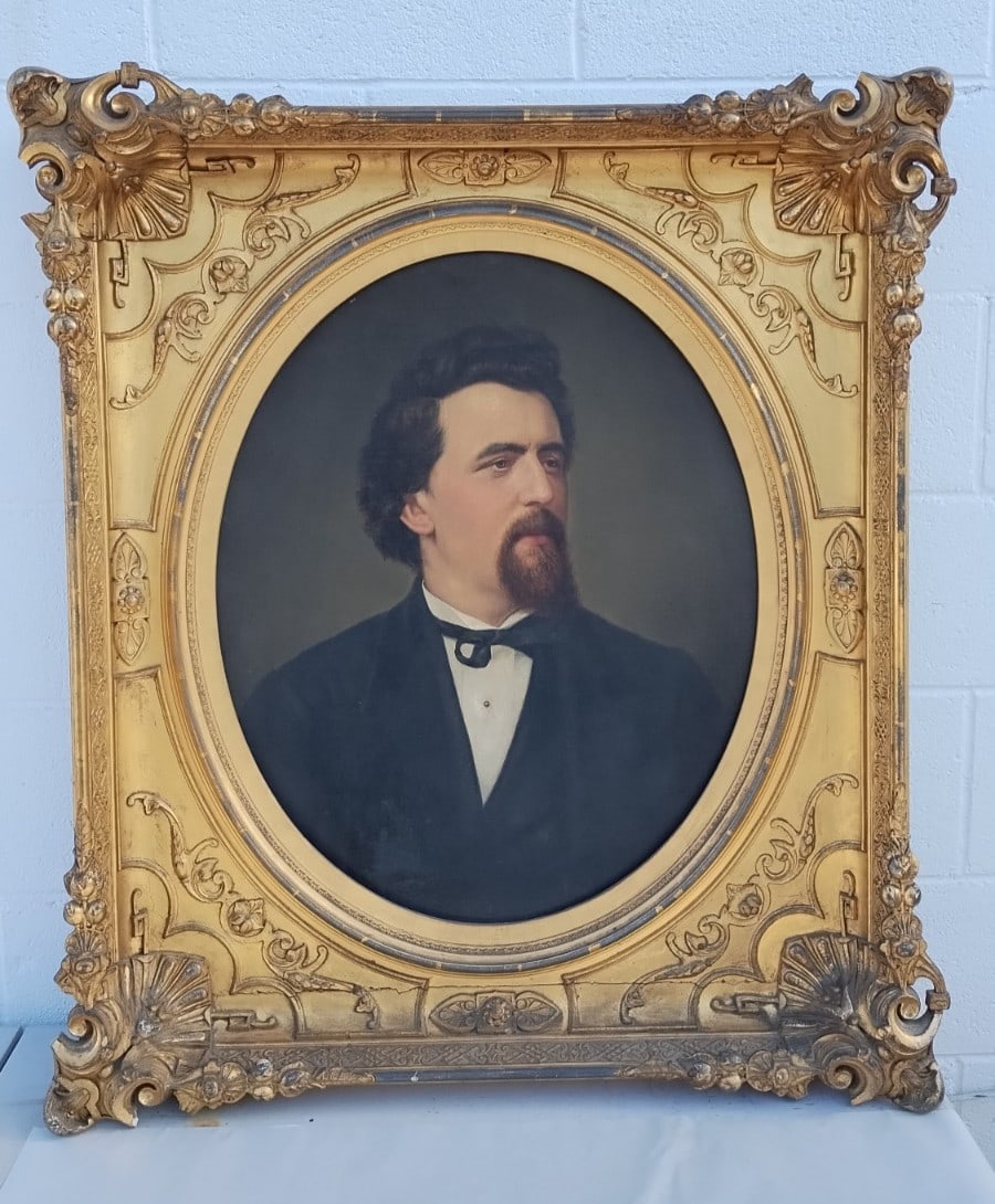 Antique American oil portrait of young man in deep gilt frame 1876 (1 of 18)