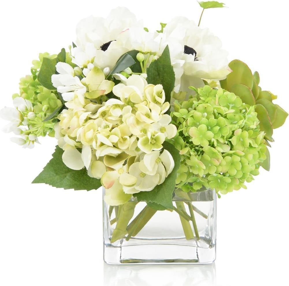 John-Richard Elegant Faux Floral Glass Cube Arrangement 9x11x9 (1 of 1)