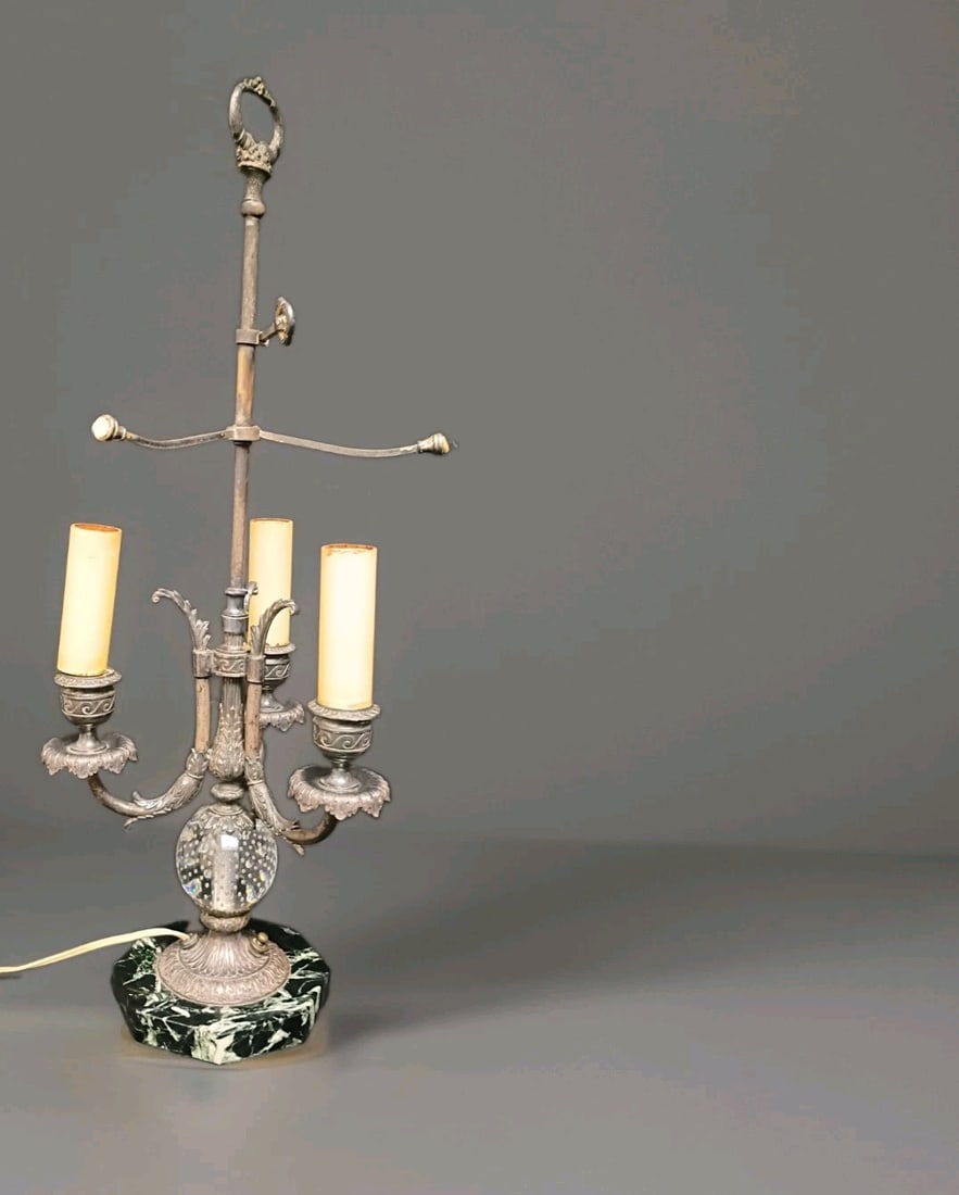 28 inch Pairpoint silverplated lamp base with controlled bubble sphere (1 of 15)