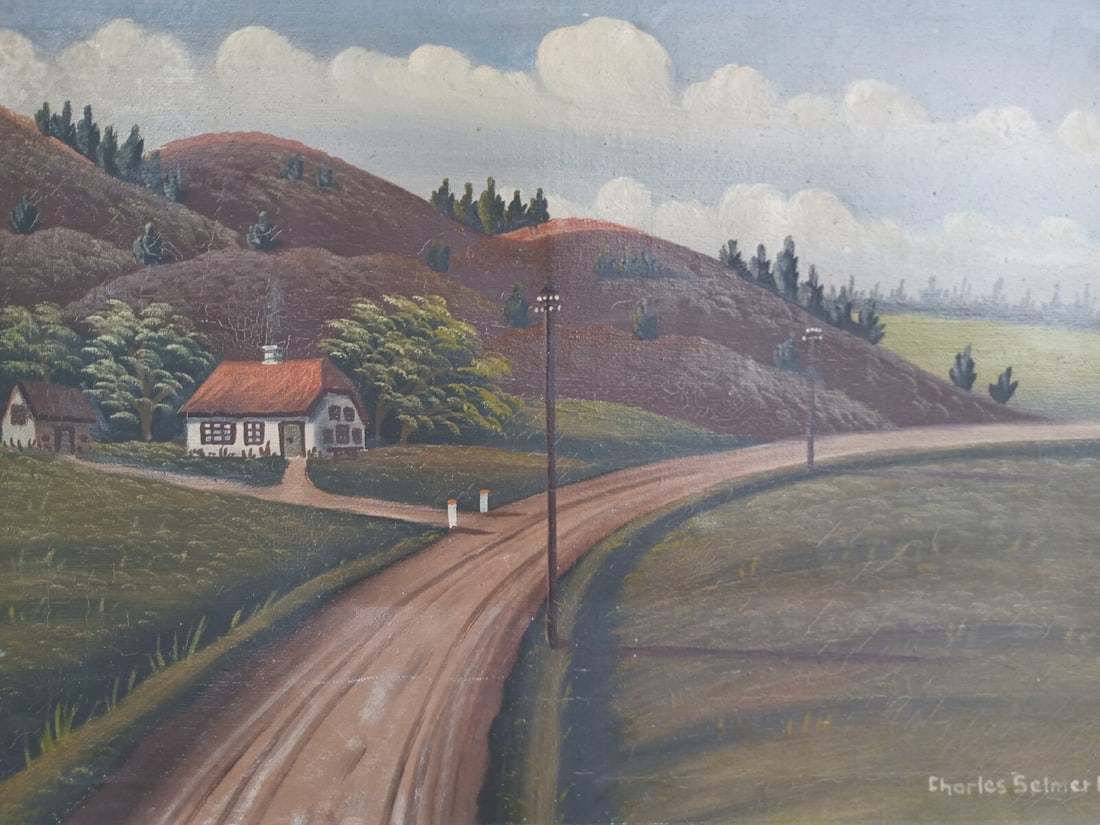 Charles Selmer 1939 unframed oil landscape painting on canvas (1 of 6)