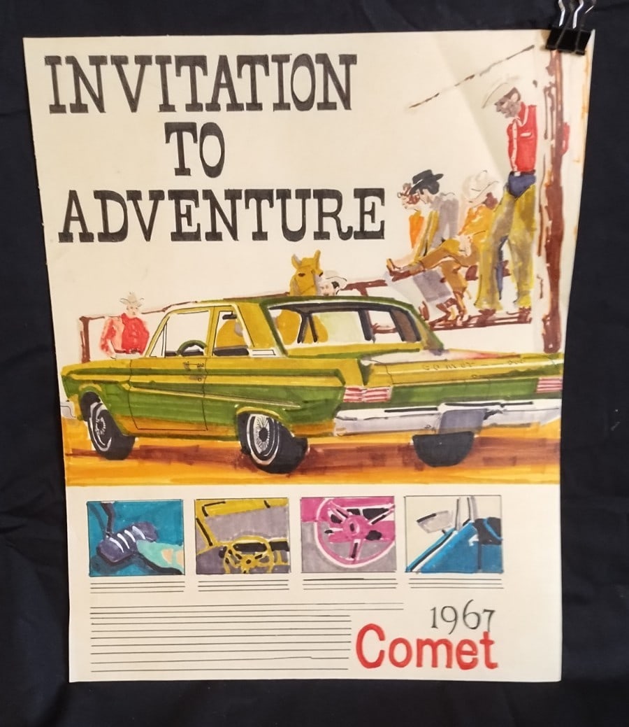 1967 Mercury Comet watercolor advertising illustration with cowboys (1 of 5)
