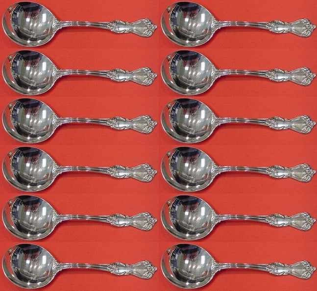 Reed and Barton Marlborough Sterling Silver 12 Piece Cream Soup Spoon Set (1 of 3)