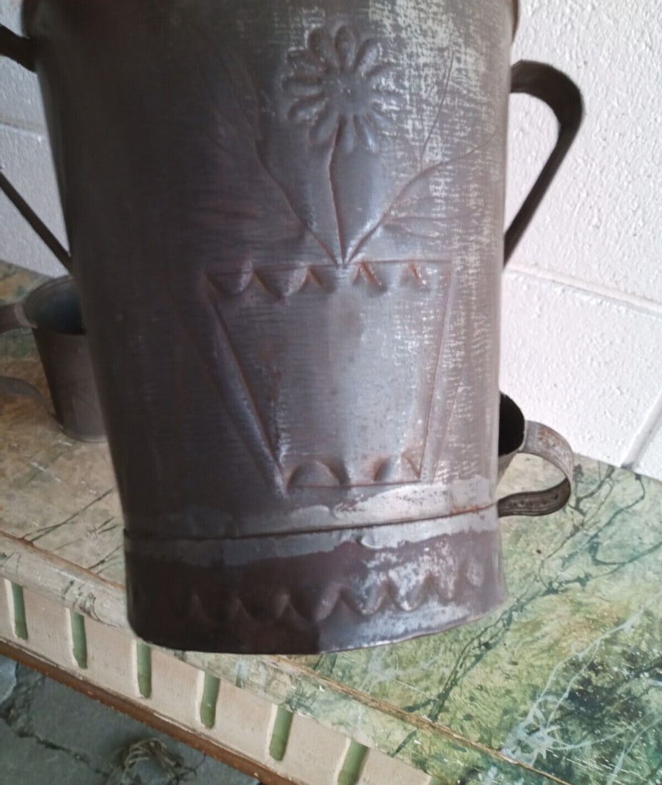 American folk art tin tole wrigglework urn cachepot with handles (1 of 11)
