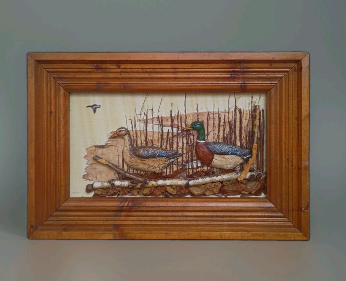 Signed J G McGee Folk Art Duck Diorama 16 X 24 Original (1 of 8)