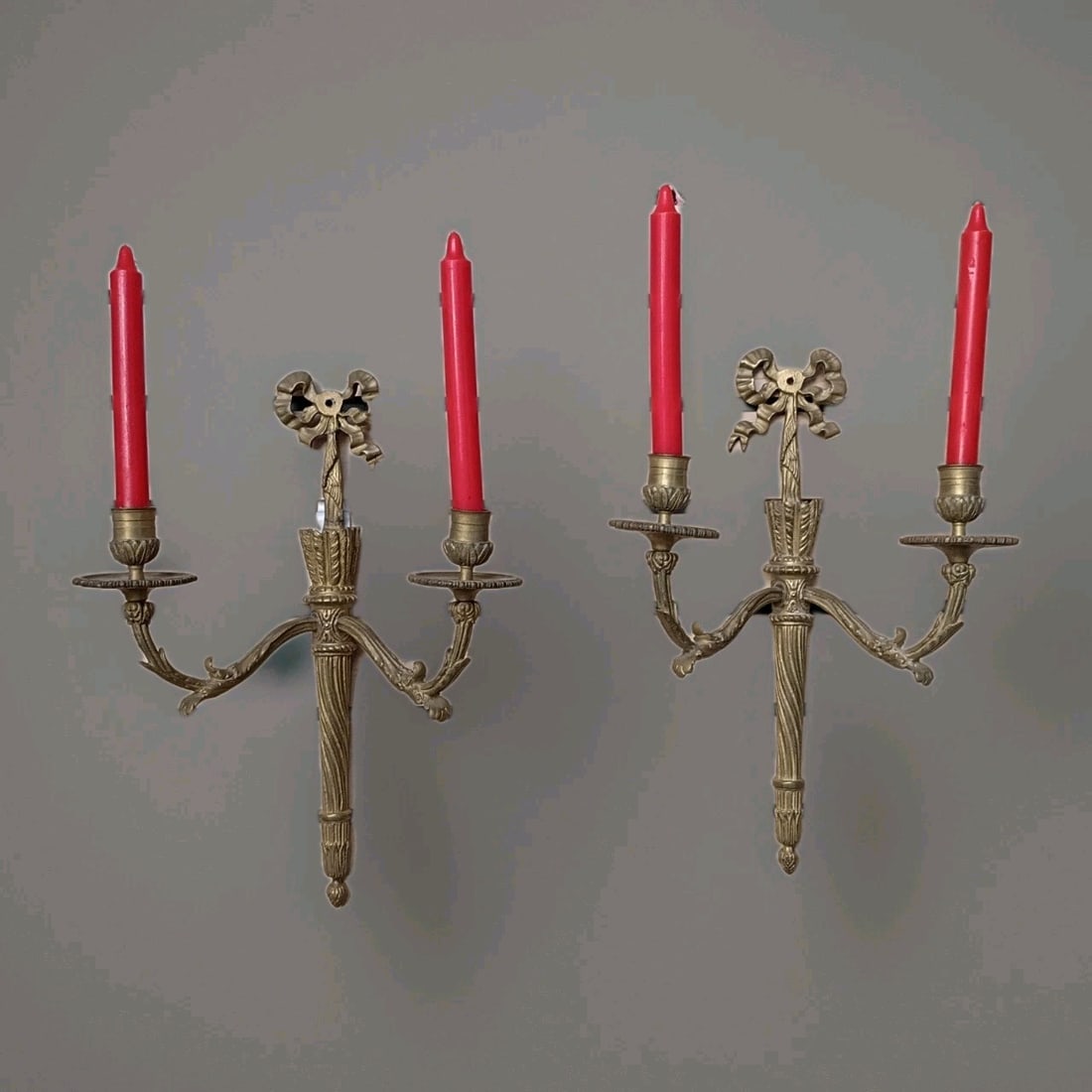Pair of French Louis XVI Belle Epoque Bronze Wall Sconces 15.5" (1 of 17)