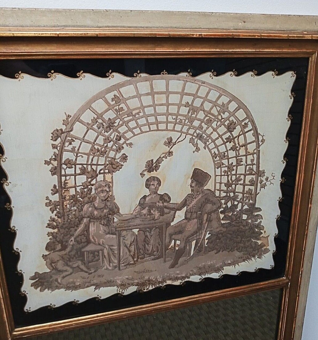 Borghese eglomise wall mirror with courting couple scene 27 X 48.5 (1 of 12)