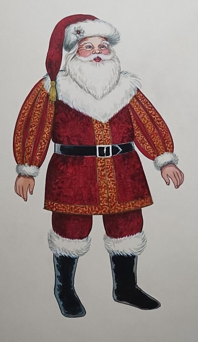 Original watercolor costume design painting Santa dog 14 x 18 (1 of 9)