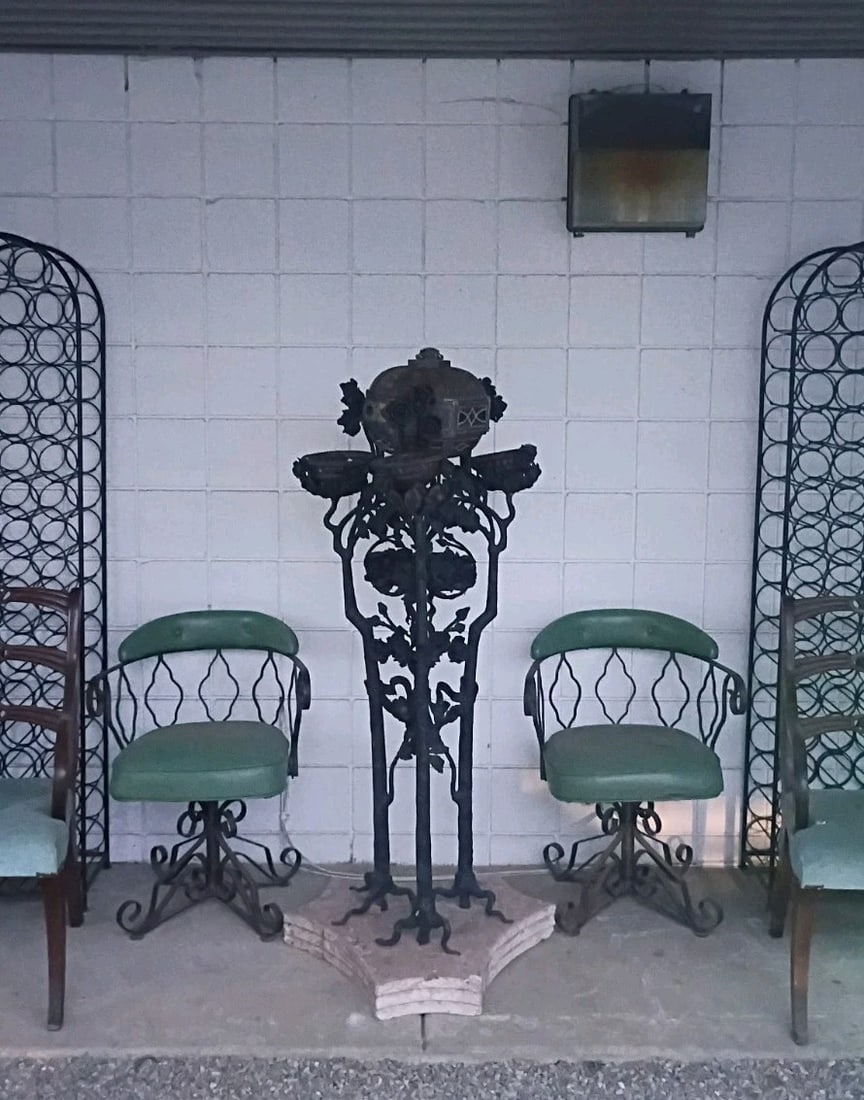 57x24 Art Nouveau Iron Marble Leaded Glass Floor Planter Lamp (1 of 18)