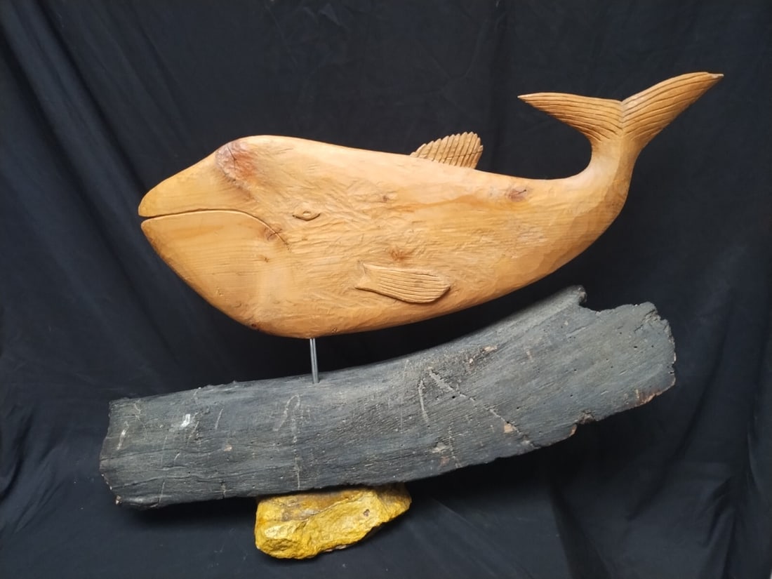 Signed Cedar Whale Fish Folk Art Sculpture in Weathervane Form 39" (1 of 18)