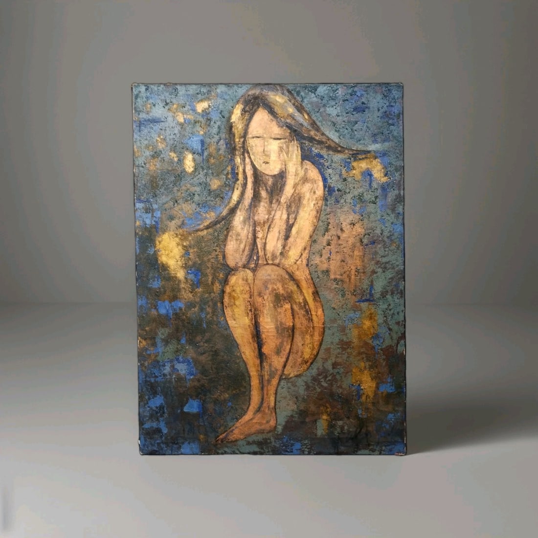 Lillian Sader Modernist Oil Painting of Woman on Canvas 25 by 35 in: Lillian Sader Modernist Oil Painting of Woman on Canvas 25 by 35 in Original mid-century oil painting by Lillian Sader depicting an Oriental girl. This unframed work reflects a modernist, illustrative