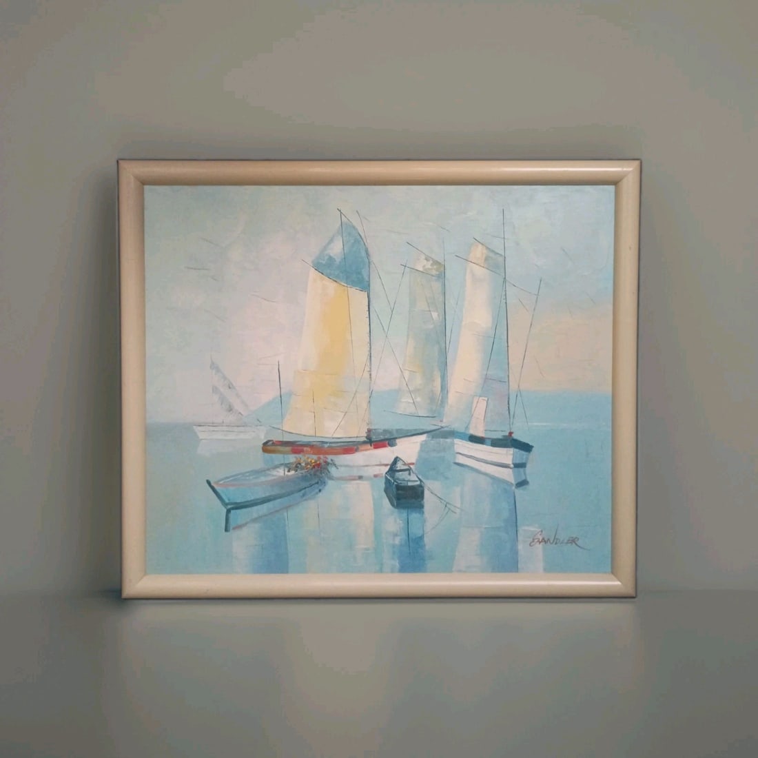 Framed Nautical Painting on Artist Board Signed Sandler 20 x 24 (1 of 7)