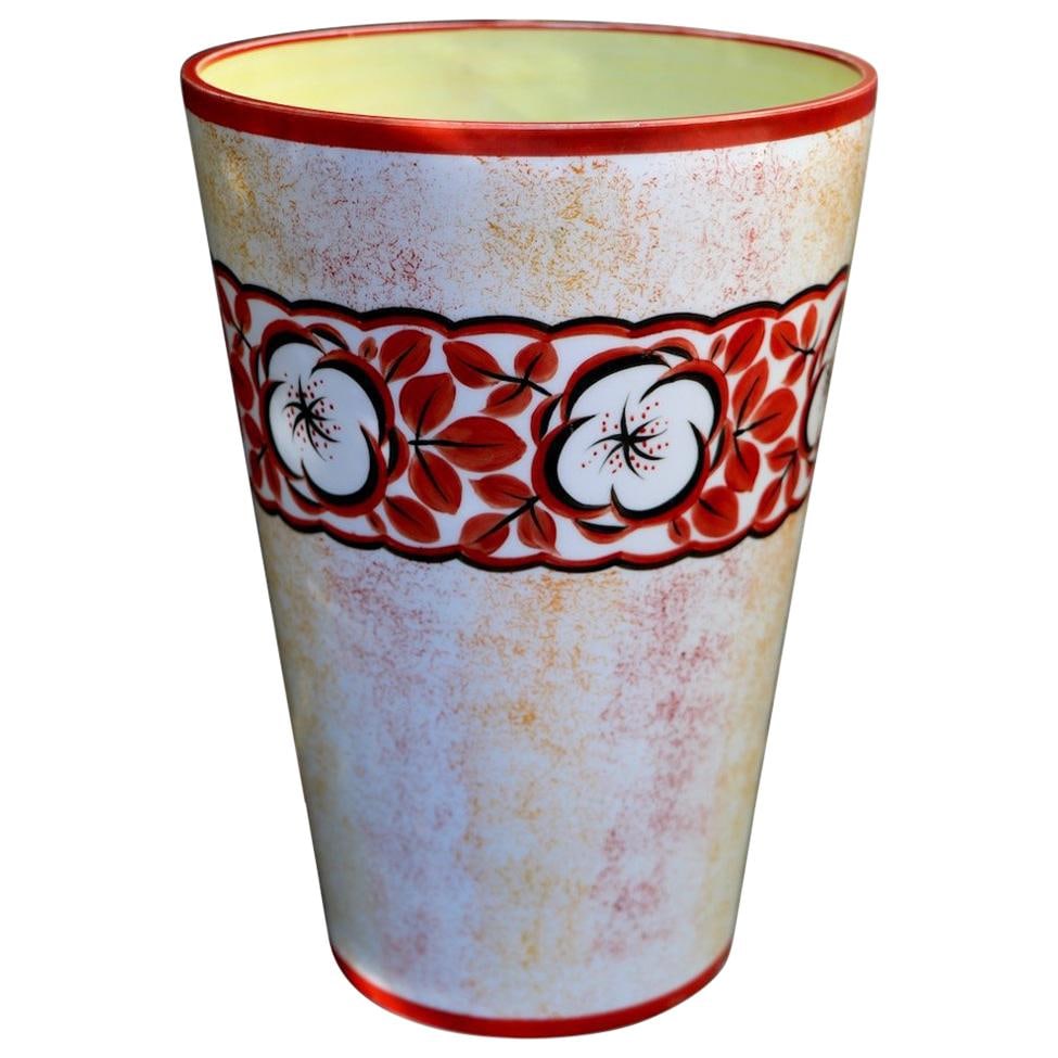 Art Deco Hand Painted Czechoslovakian Flower Vase Red Art Glass (1 of 10)
