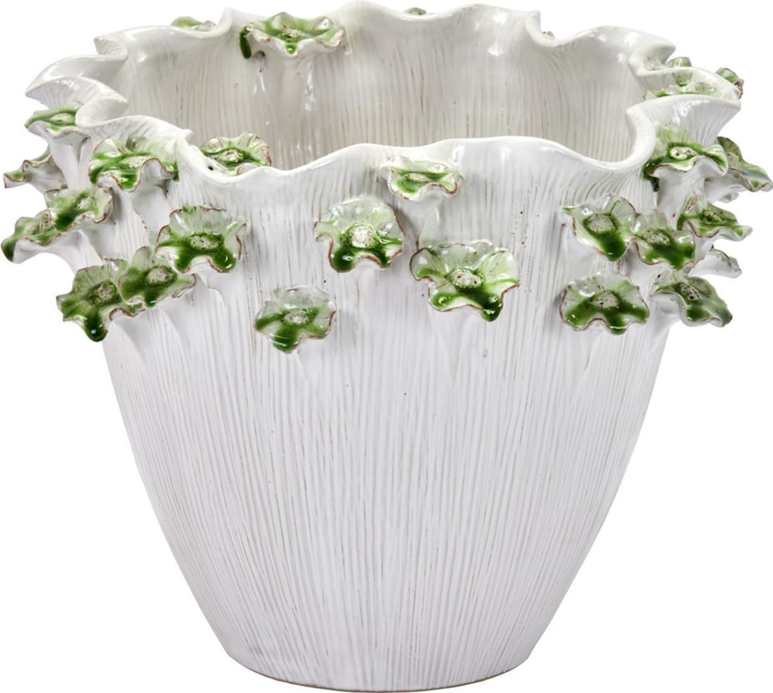 Handmade Green Lily Flower Vase 9.75H 13W 13D (1 of 2)