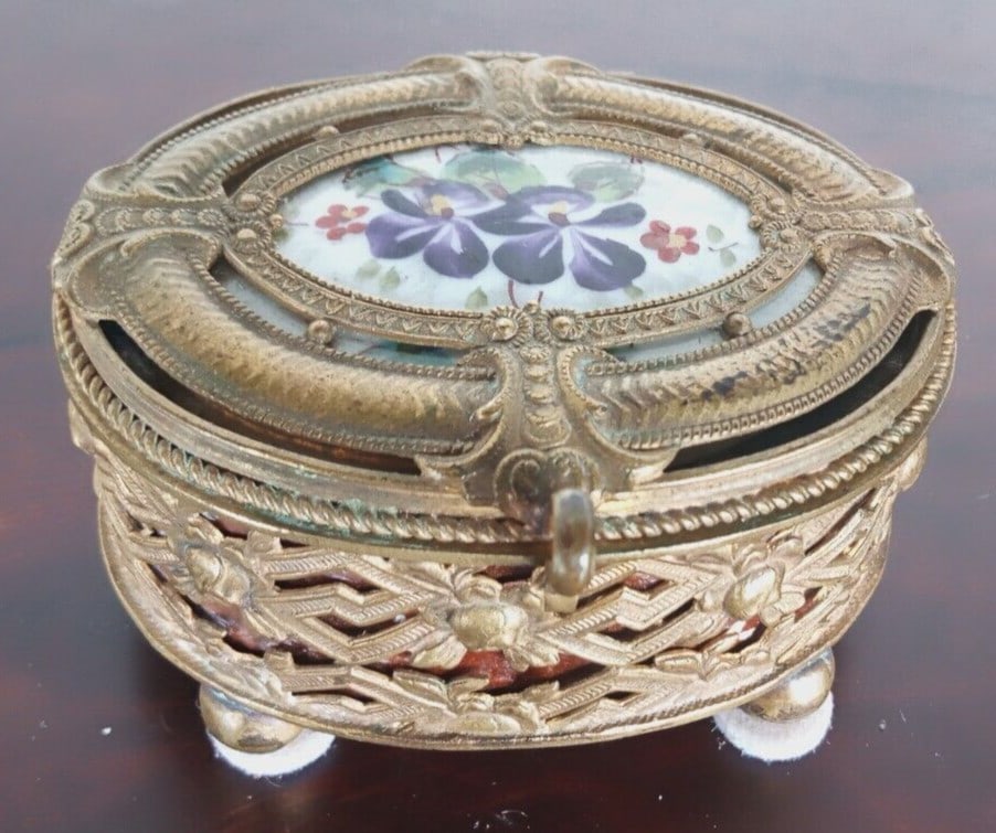 French Belle Epoque hinged jewel casket gilt bronze porcelain (1 of 7)