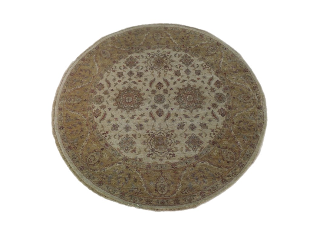 6'2 Round Ivory Hand-Knotted Vegetable Dyed Chobi Rug (1 of 7)