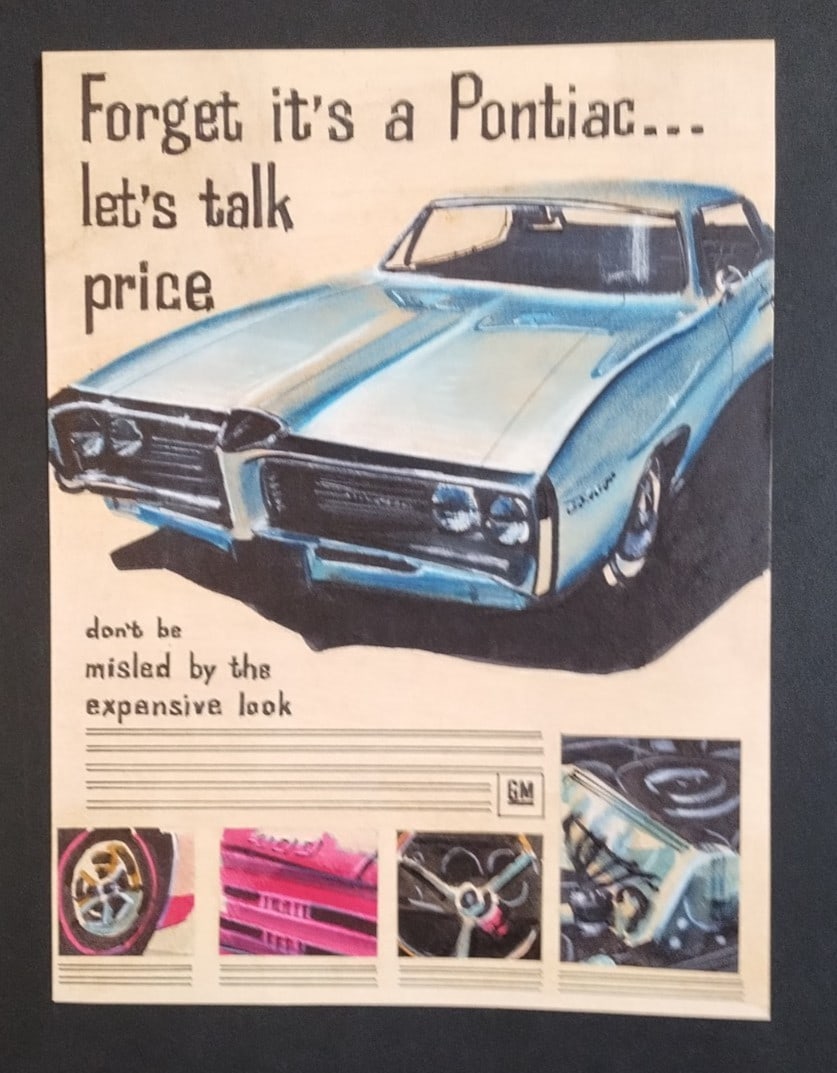 Original Detroit watercolor ad art Pontiac LeMans GTO 400 illustration (1 of 6)