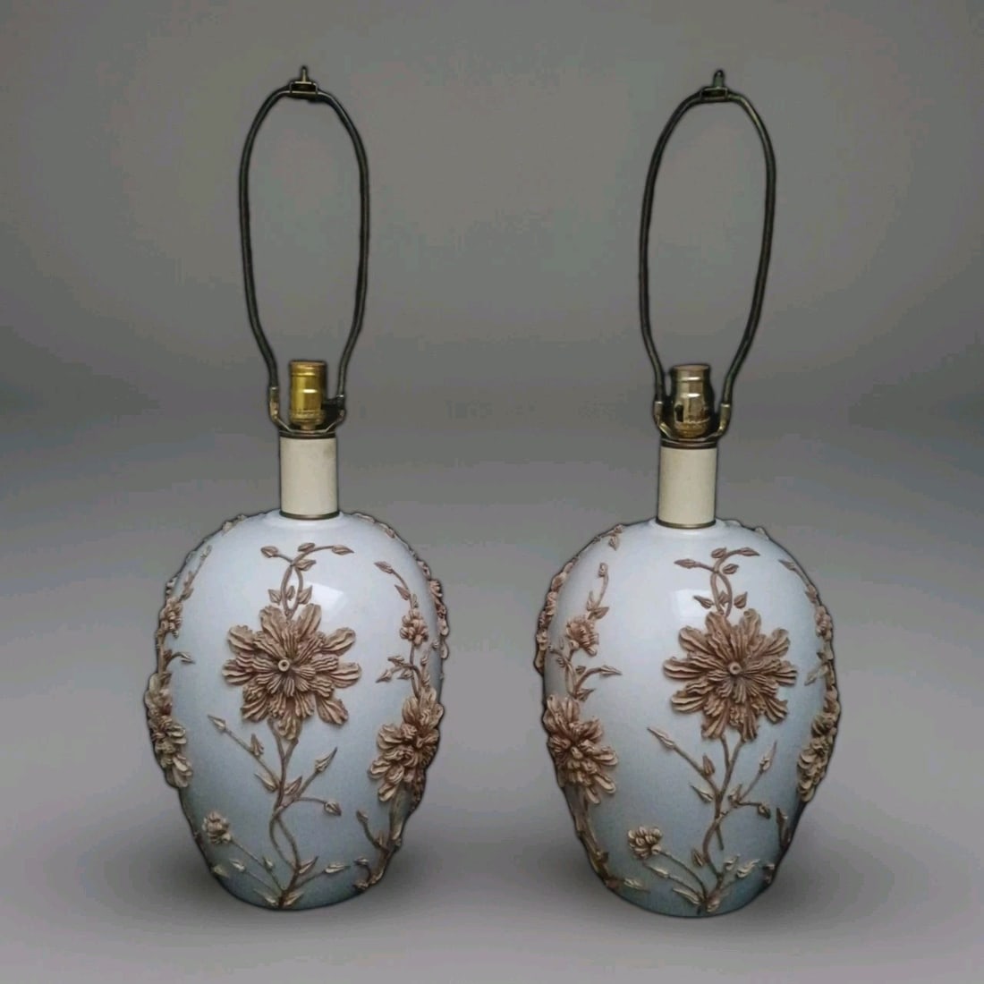 Pair of Italian Chinoiserie Porcelain Lamps with Textured Floral Frosting (1 of 12)