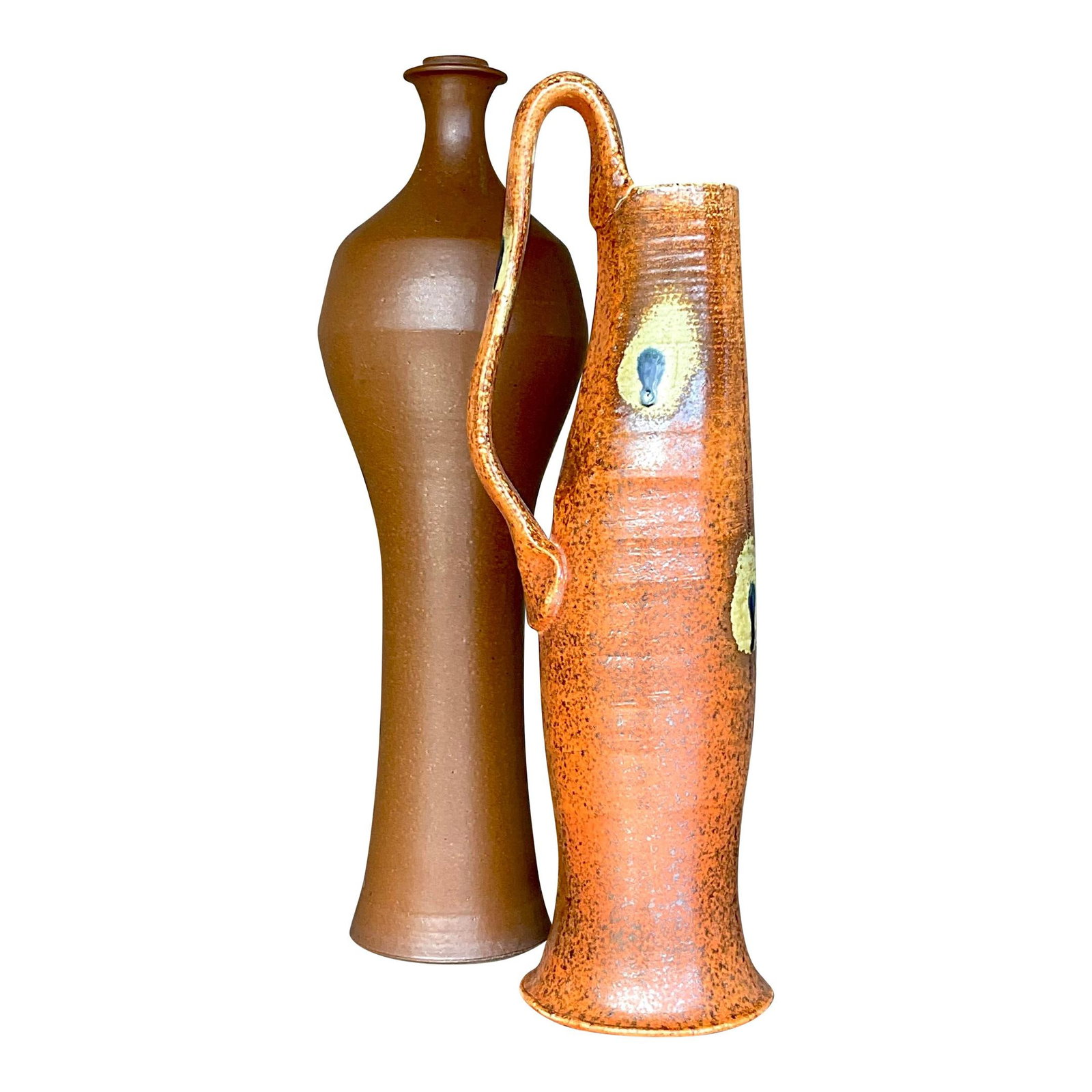 Vintage Boho Pottery Vases Set of 2 Handcrafted Signed Art: Vintage Boho Pottery Vases Set of 2 Handcrafted Signed Art Enhance your home decor with this stunning set of two vintage Boho studio pottery vases. Each vase features unique handmade designs and is si